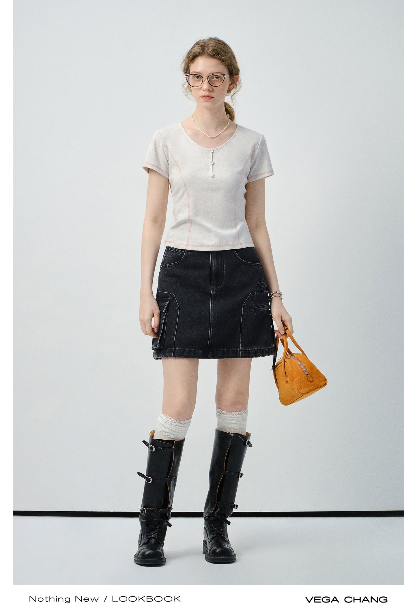 High-Waist A-Line Washed Denim Skirt