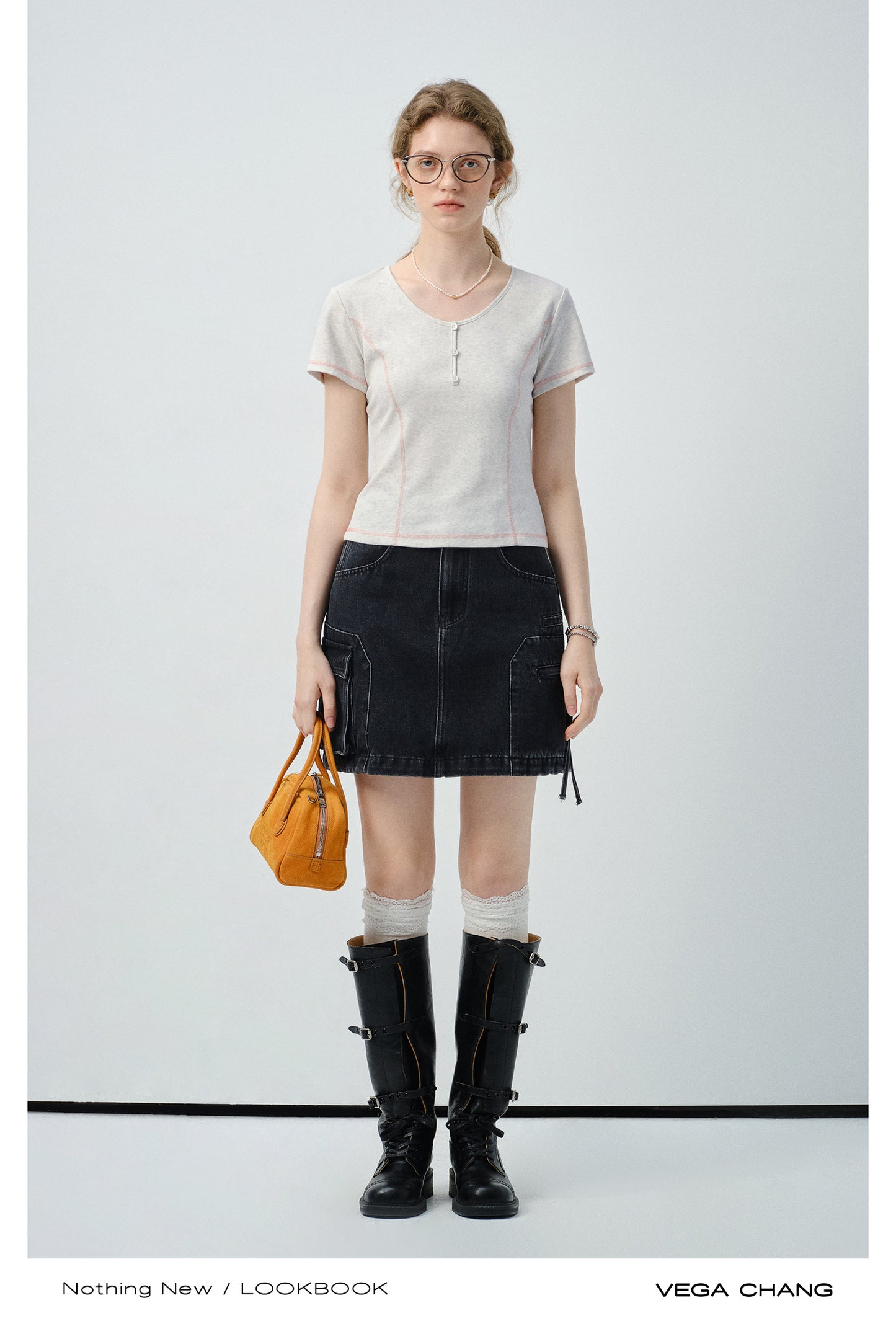 High-Waist A-Line Washed Denim Skirt