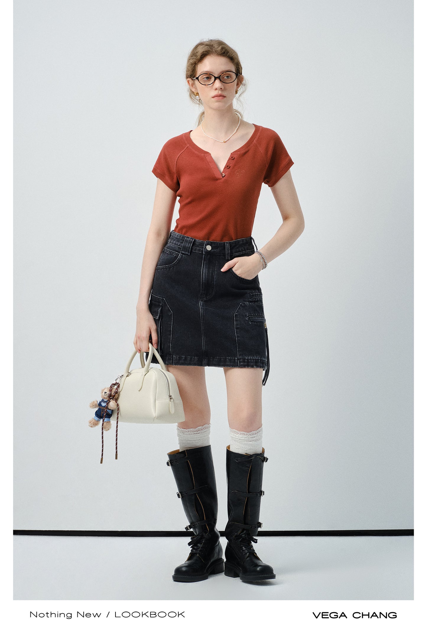 High-Waist A-Line Washed Denim Skirt