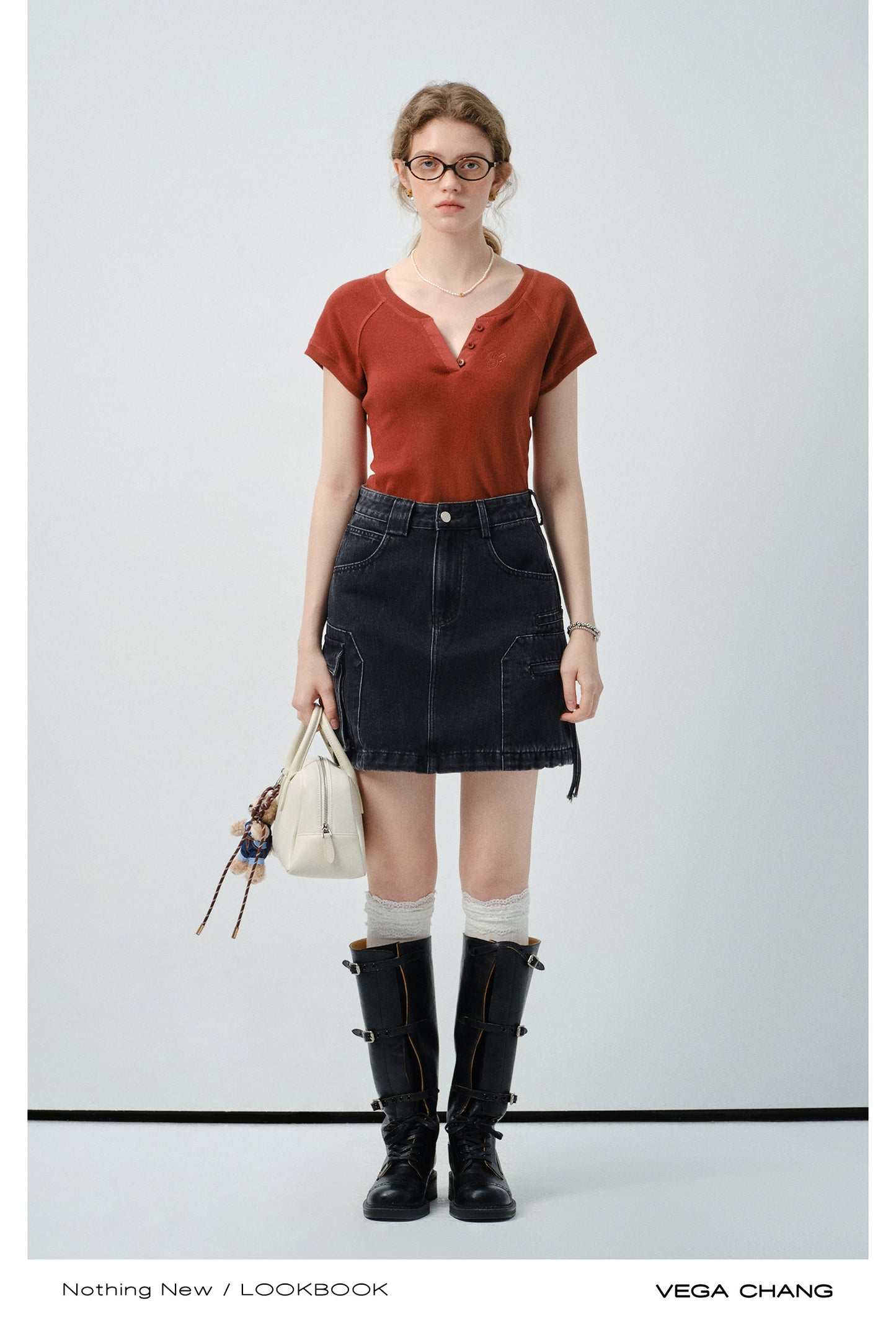 High-Waist A-Line Washed Denim Skirt