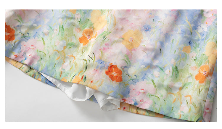 Painterly Floral Print Fitted Skirt