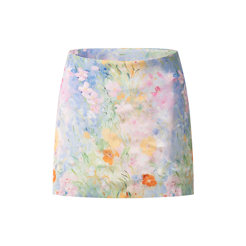 Painterly Floral Print Fitted Skirt