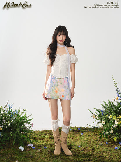 Painterly Floral Print Fitted Skirt