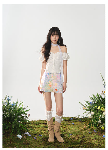 Painterly Floral Print Fitted Skirt