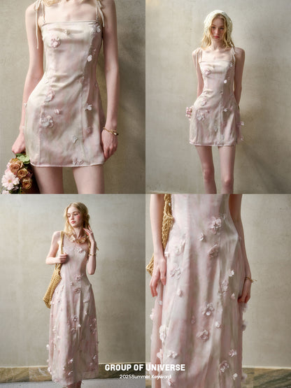 Floral Detail Dress In 2 Lengths With Removable Straps
