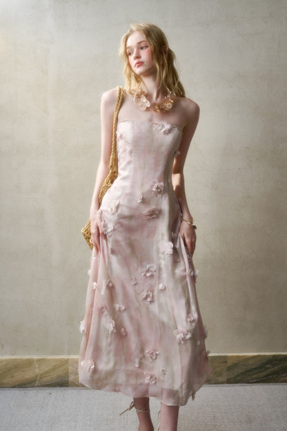 Floral Detail Dress In 2 Lengths With Removable Straps