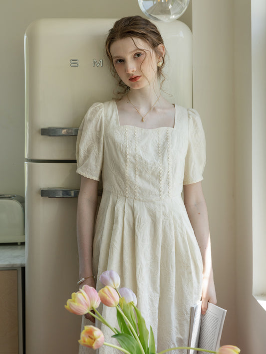 Floral-Embroidered Cotton Midi Dress
