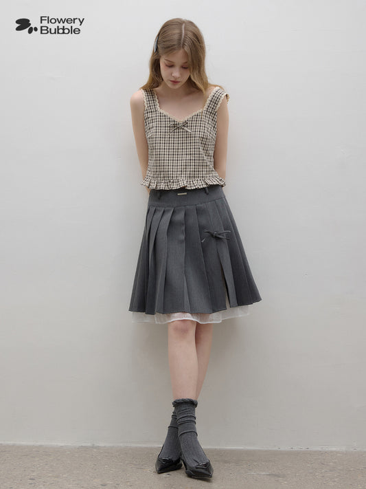 Square V-Neck Sleeveless Plaid Cotton Top