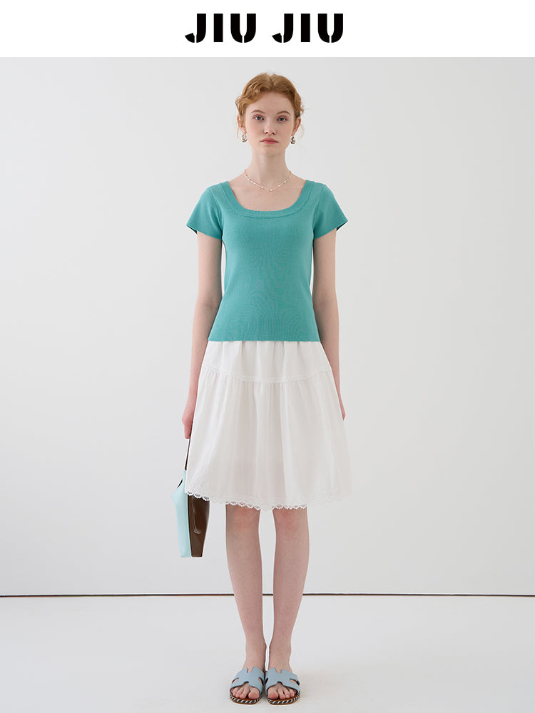 Square Neck Clean-Cut Knit Top