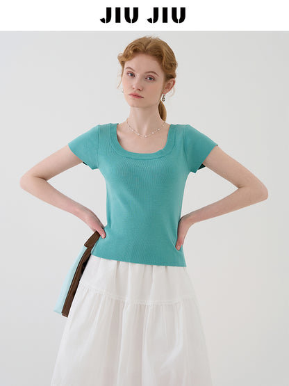 Square Neck Clean-Cut Knit Top