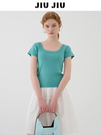 Square Neck Clean-Cut Knit Top