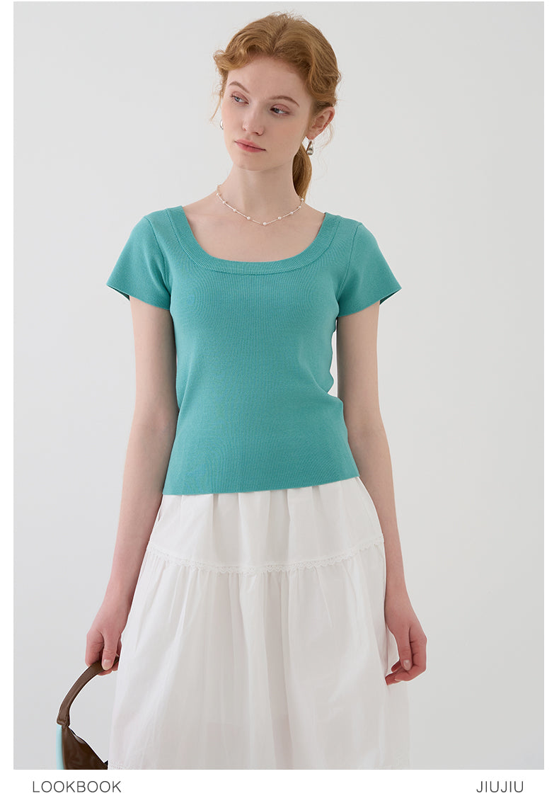 Square Neck Clean-Cut Knit Top