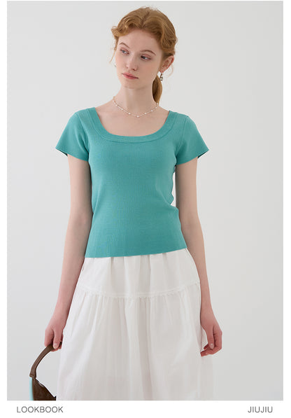 Square Neck Clean-Cut Knit Top