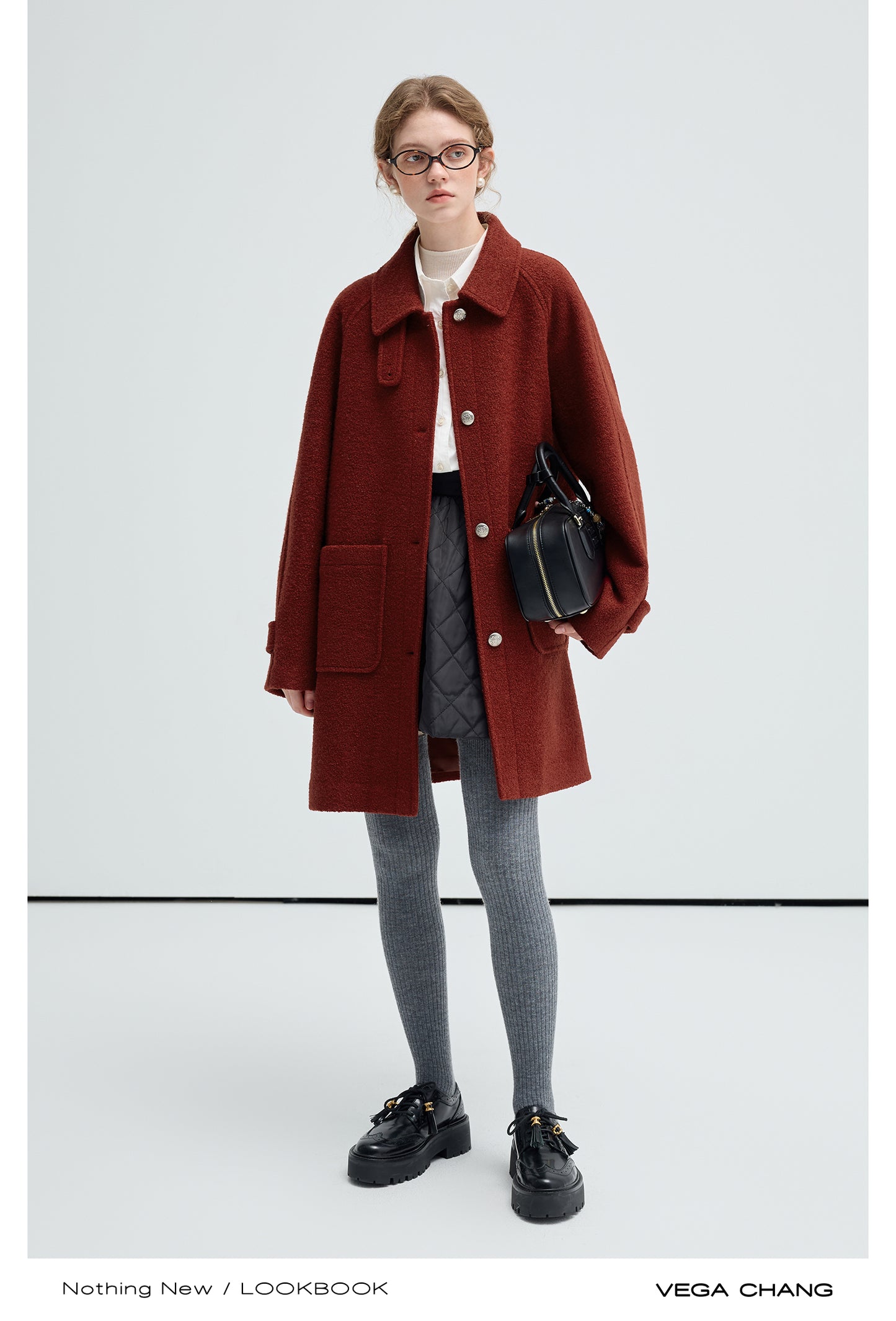 Mid-Length Bouclé Wool Blend Coat