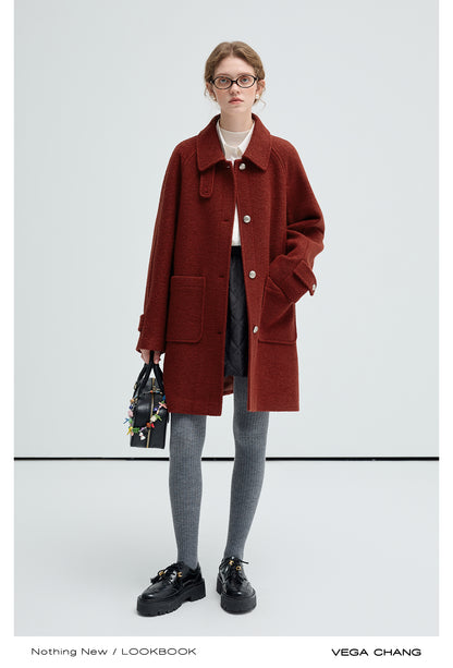 Mid-Length Bouclé Wool Blend Coat