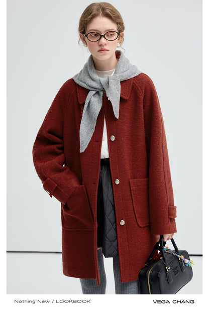 Mid-Length Bouclé Wool Blend Coat