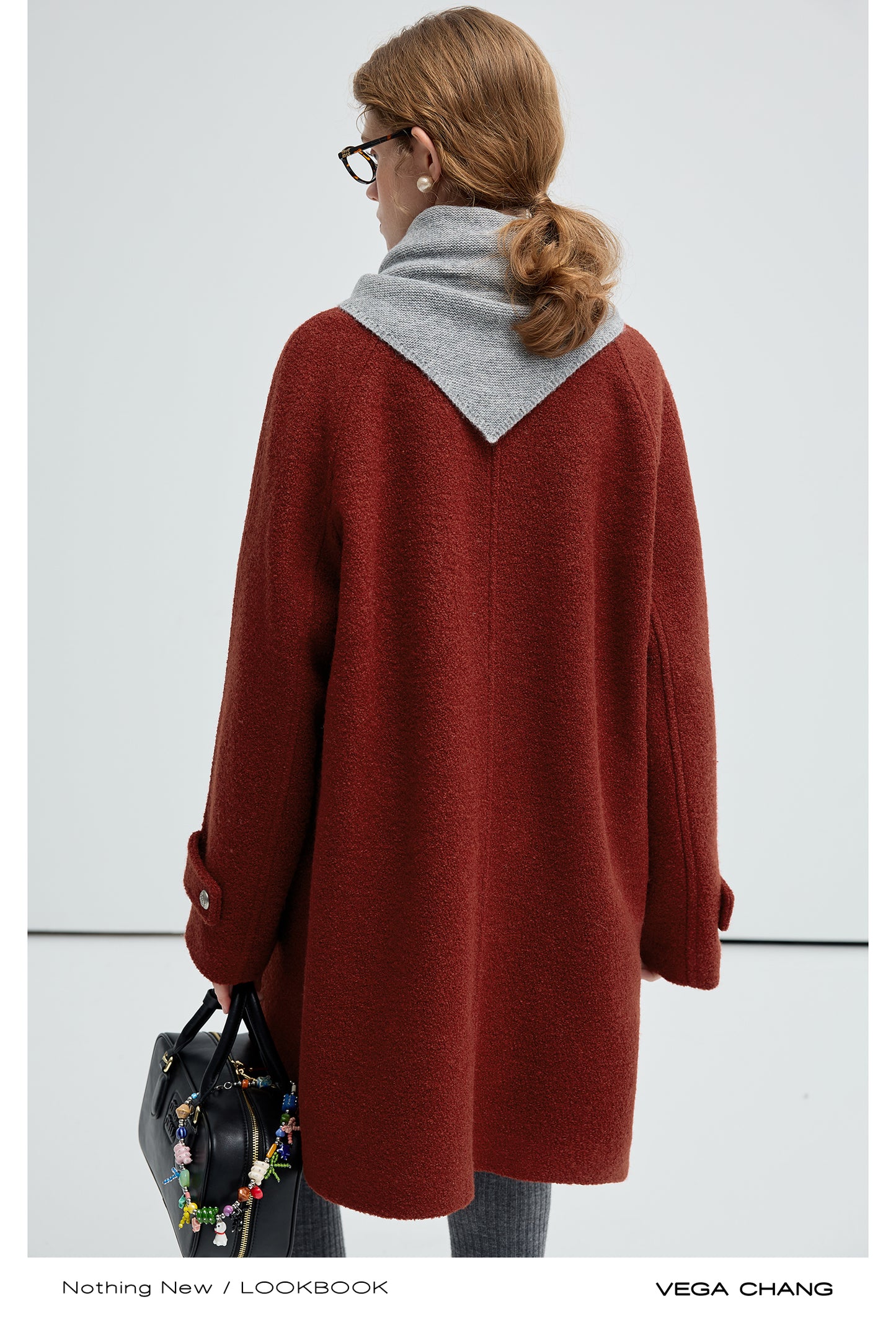 Mid-Length Bouclé Wool Blend Coat