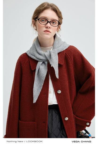 Mid-Length Bouclé Wool Blend Coat