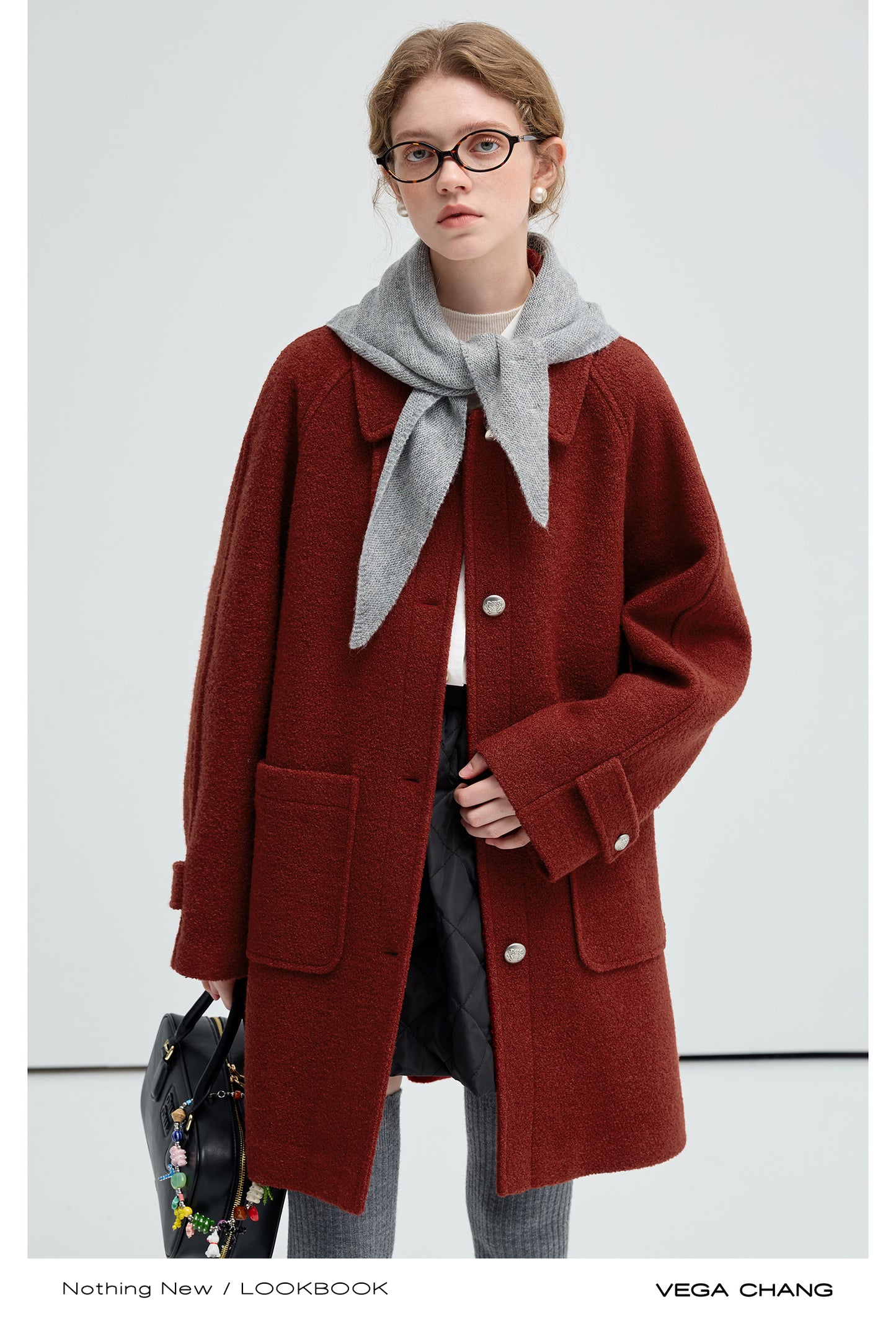 Mid-Length Bouclé Wool Blend Coat