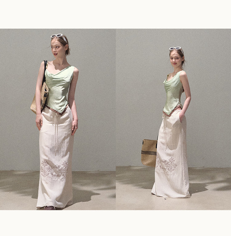 One-Shoulder Draped Top With Beaded Strap