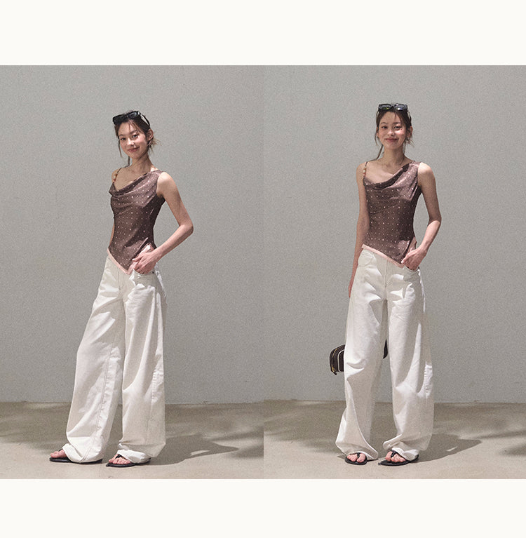 One-Shoulder Draped Top With Beaded Strap