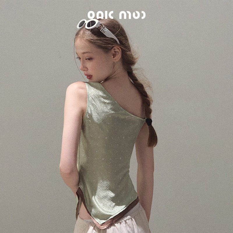 One-Shoulder Draped Top With Beaded Strap