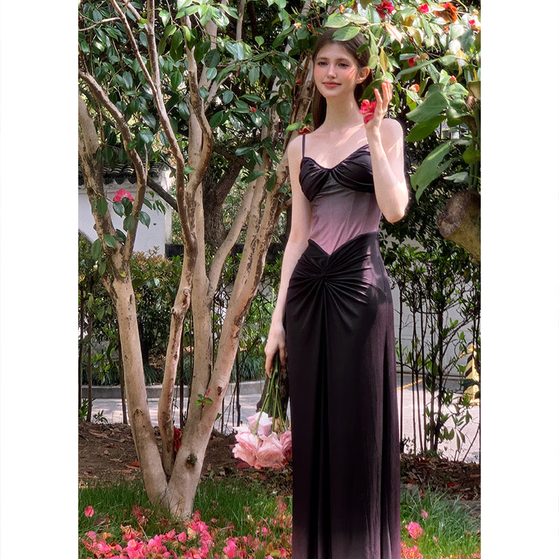 Twist-Gathered Gradient Bustier Dress