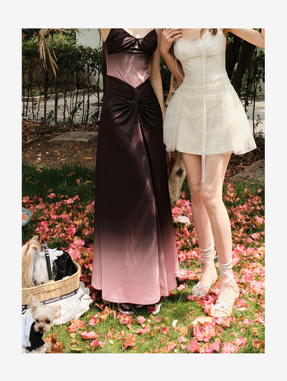 Twist-Gathered Gradient Bustier Dress
