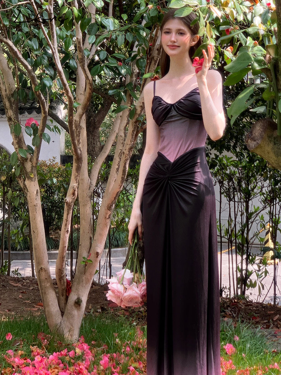 Twist-Gathered Gradient Bustier Dress