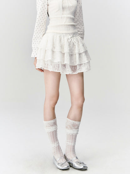 Multi-Layered Ruffle Lace Skirt