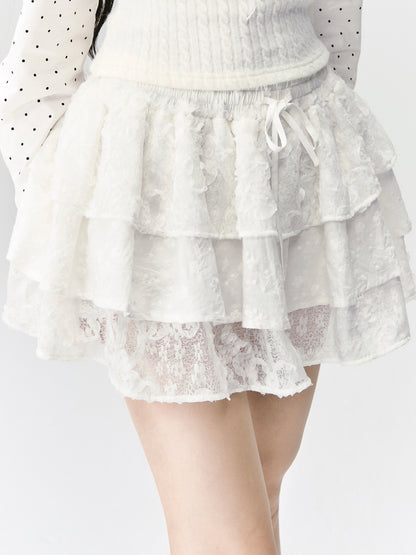 Multi-Layered Ruffle Lace Skirt