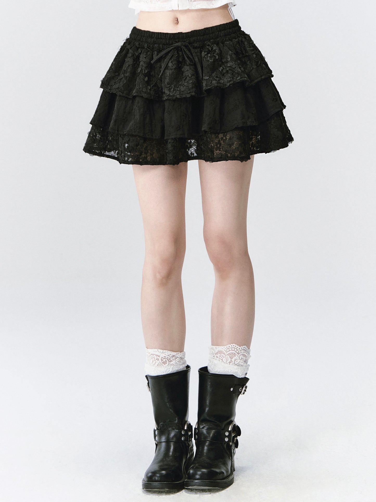 Multi-Layered Ruffle Lace Skirt