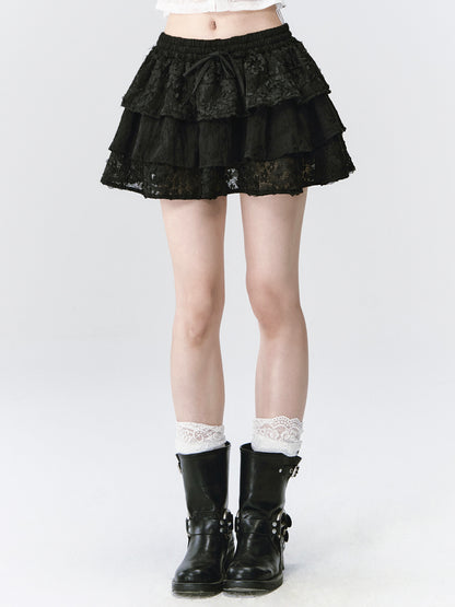 Multi-Layered Ruffle Lace Skirt
