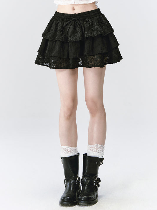 Multi-Layered Ruffle Lace Skirt