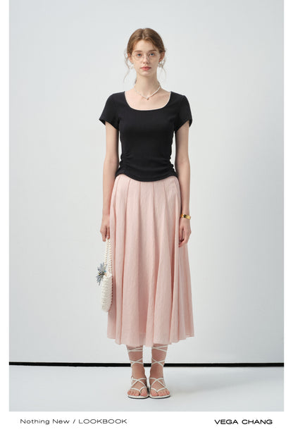 High Waist Draped Pleated Skirt In Lyocell Blend