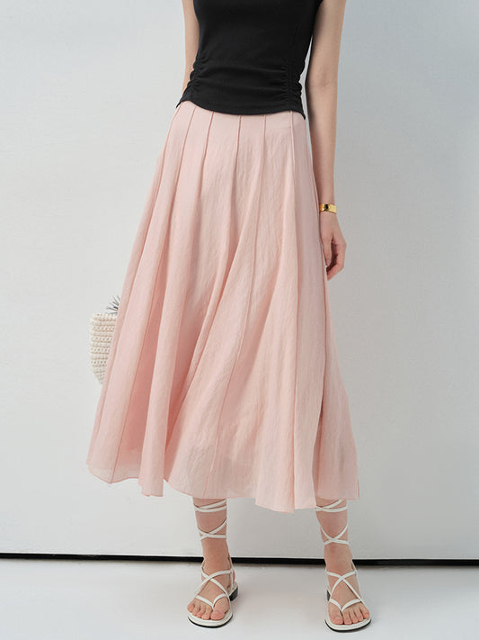 High Waist Draped Pleated Skirt In Lyocell Blend