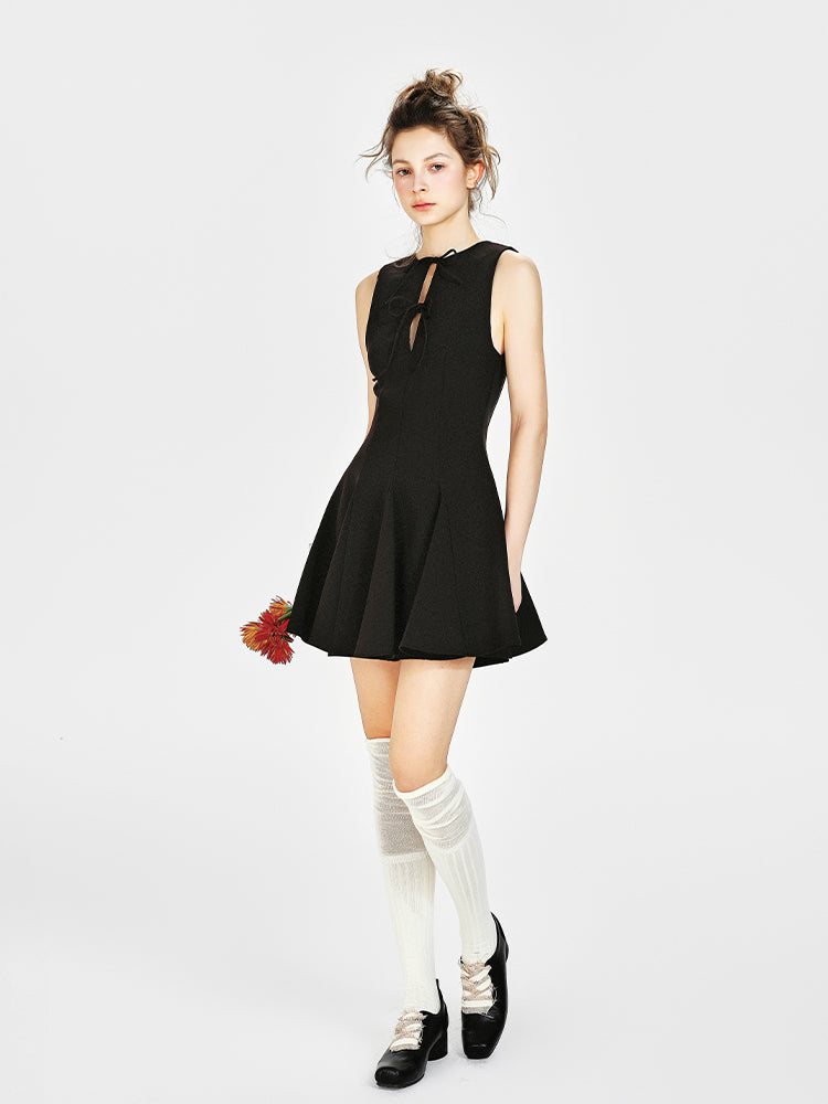 Pleated Tie-Front Sleeveless Dress
