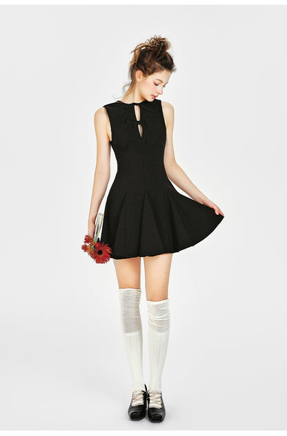 Pleated Tie-Front Sleeveless Dress