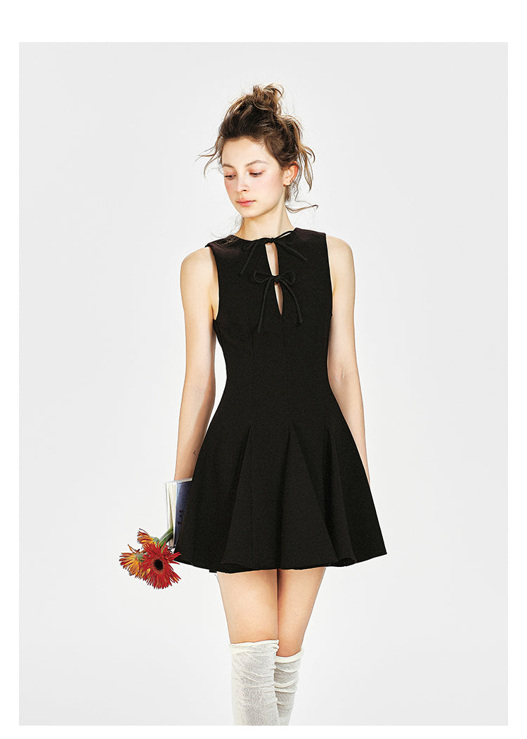 Pleated Tie-Front Sleeveless Dress