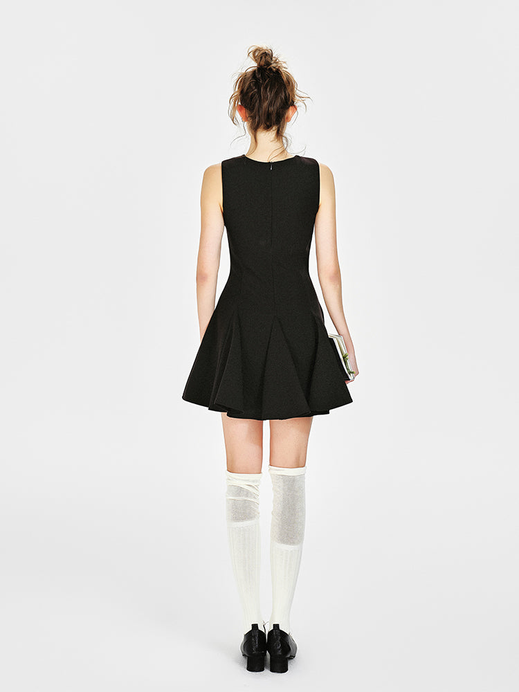 Pleated Tie-Front Sleeveless Dress