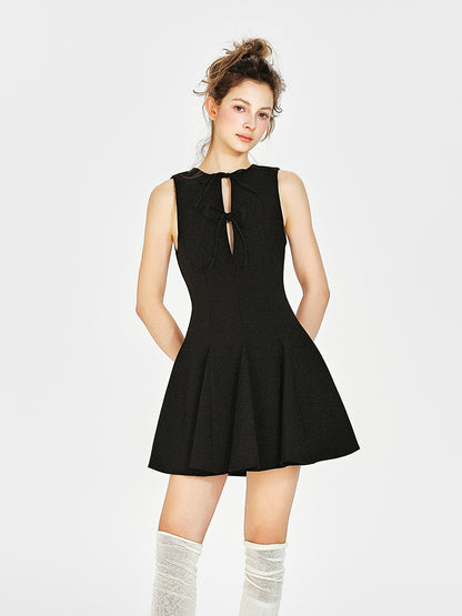 Pleated Tie-Front Sleeveless Dress