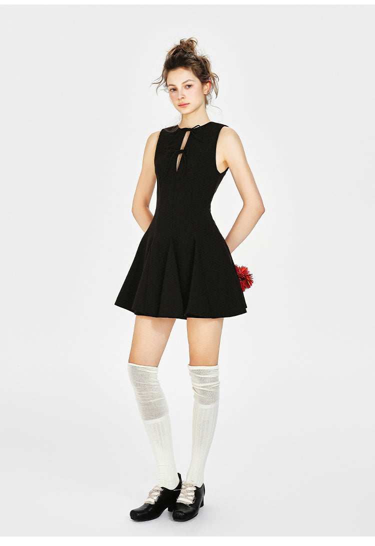Pleated Tie-Front Sleeveless Dress