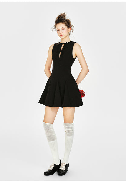 Pleated Tie-Front Sleeveless Dress