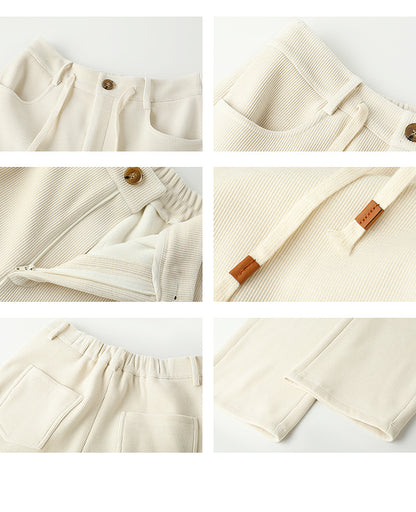 Stretchy Rib-Knit Back Waistband Zip-Up Pants