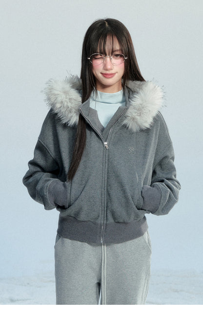 Zip-Up Hoodie With Fur Trim