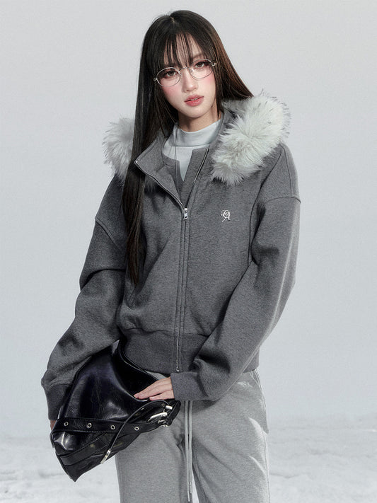 Zip-Up Hoodie With Fur Trim