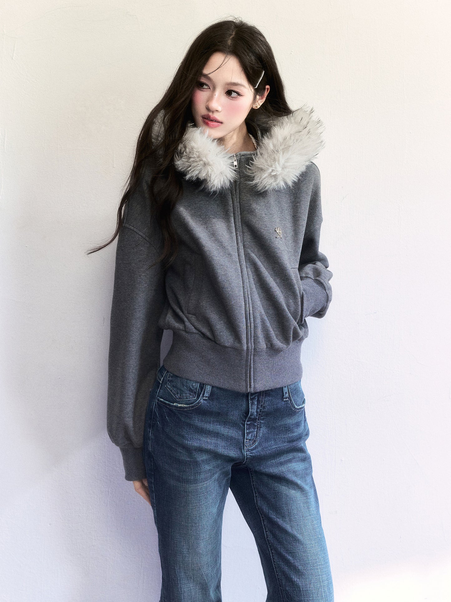 Zip-Up Hoodie With Fur Trim