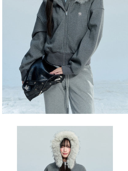 Zip-Up Hoodie With Fur Trim