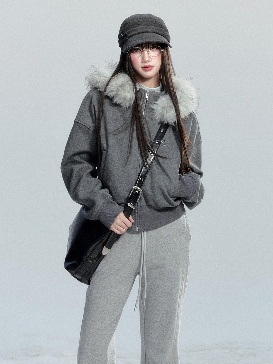 Zip-Up Hoodie With Fur Trim