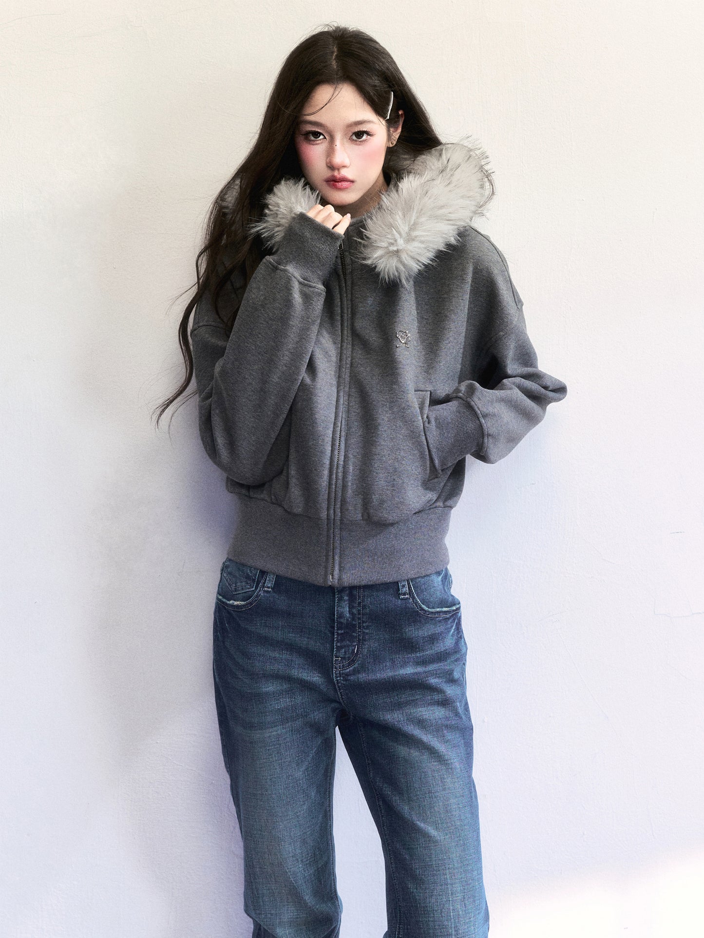 Zip-Up Hoodie With Fur Trim